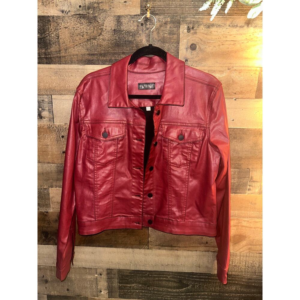 KUT from the Kloth Red Faux Leather Trucker Jacket, size XL